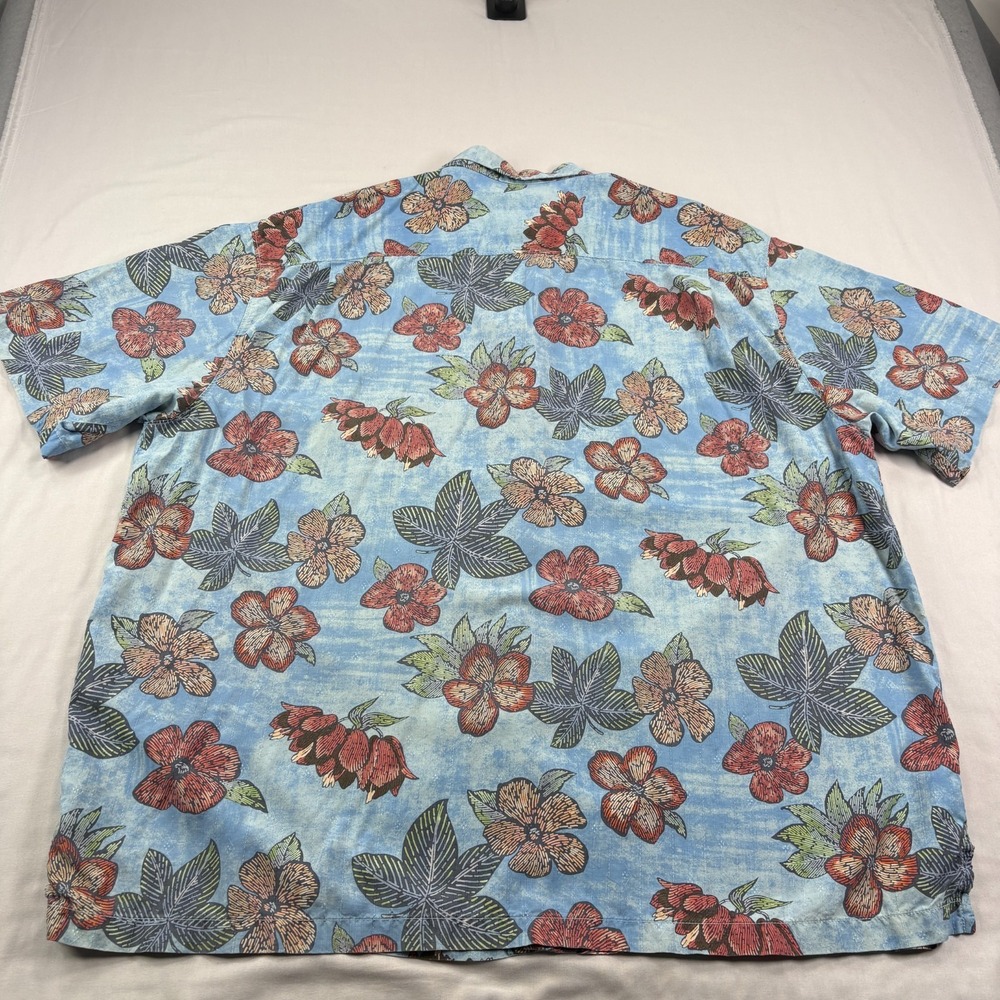 Tommy Bahama Hawaiian Shirt Mens 3XL Blue Floral Silk Button Up Camp Beach - Picture 6 of 7